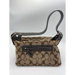 Coach Vintage Handbag Khaki Demi Brown Jacquard Leather Trim Clutch Bag
